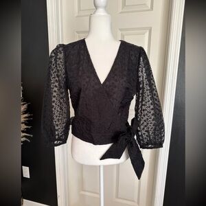 Elegant Black Lace Wrap Blouse